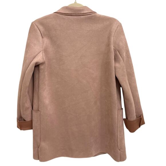 ZARA Faux Suede Pink Preppy Work Ready Feminine Open Blazer Size Women's XS - Picture 2 of 4